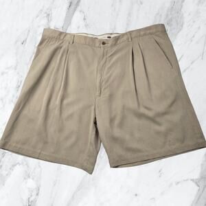 Joseph & Feiss Big Men's 100% Silk Khaki Color Pleated Shorts Golf Resort sz 46